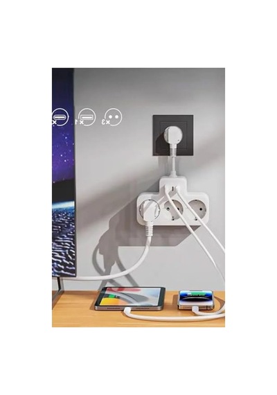 Çoklu Kablolu Priz Dönüştürücü, 1 Usb Ve 2 Type-c Girişli Yüksek Akım Koruması