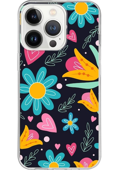 Apple Uyumlu iPhone 13 Pro İle 1mm Slim Fit Retro Renkler 1 Baskılı Şeffaf Kılıf