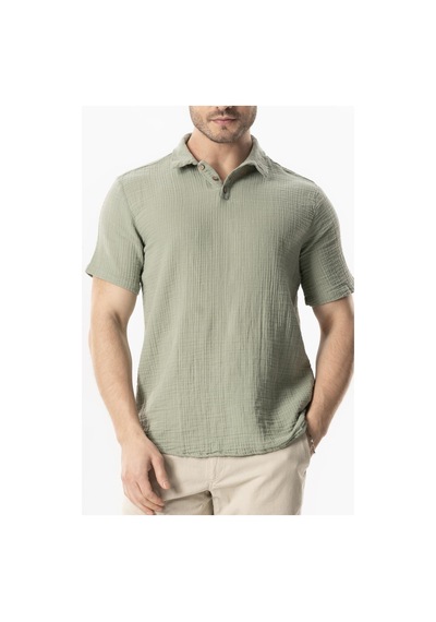 Kısa Kol Polo Yaka Müslin Yazlık Tshirt Yağ Yeşili Ygysl Yağ Yeşili