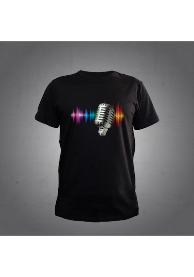 Herşey Nota Mikrofon Renkli Siyah T-shirt Unisex 001
