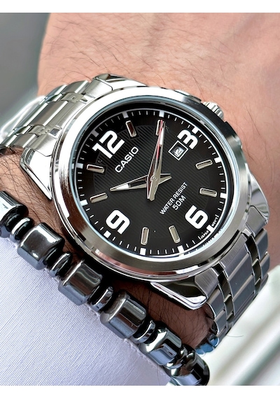Casio Gümüş Silver Renk Çelik Kordon   Spor Metal Erkek Kol Saati + Bileklik Hediyeli Nda98