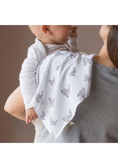 % 100 Pamuk Müslin Bebek Omuz Bezi 5 Li Iconique Lapin - Gri Tavşan Desenli Clothmp3501