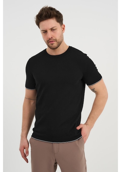 Alexander Gardi Alexandergardı Bisiklet Yaka Kolları Şeritli Triko T-shirt 1243 Siyah