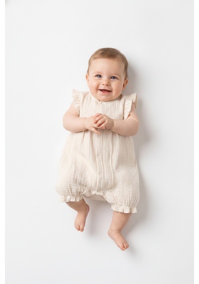 Tiffany Baby & Kids Müslin Newborn Glow Tasarımlı Atlet Tulum Bej