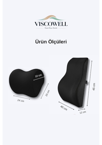 Visco 2'li Takım Set Boyun Yastığı Ve Sırt Bel Minderi Ergonomik Tasarım Ofis Ev Ve Araç İçin Kullanım