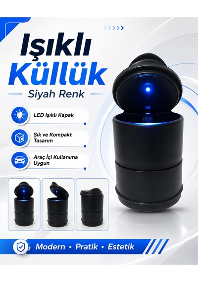 Işıklı Küllük Siyah Renk
