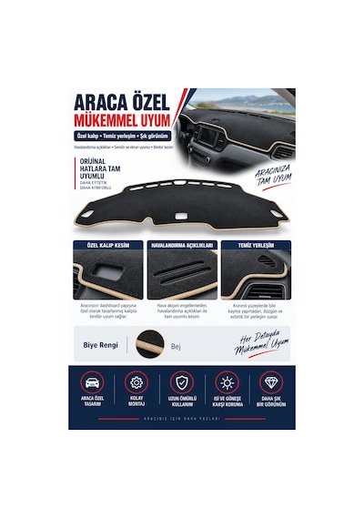 Trobus Seat İbiza 2008-2017 3d Torpido Koruma Kılıfı - Bej Biye
