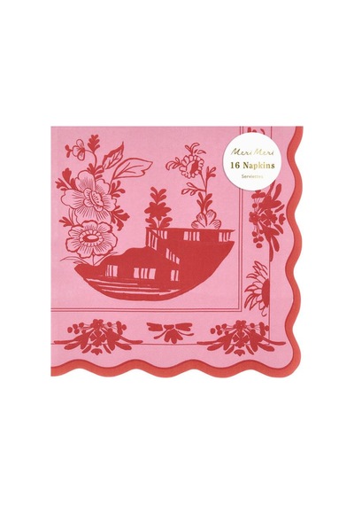 Meri Meri - Pembe Vintage Botanik Peçete - L - 16 Adet
