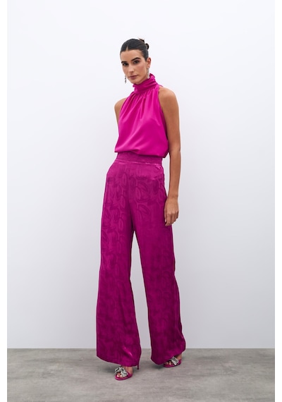 Sateen Jakarlı Salaş Pantolon - Fuşya