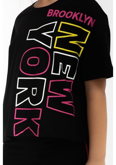 Rolypoly Newyork Siyah Kız Çocuk Bermuda Tayt Takım 5274-29166 Siyah
