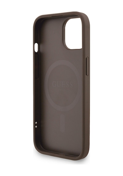 Apple iPhone 14 Uyumlu Kılıf Guess Lisanslı M safe Bilek Askı İpli Yazı Logolu Kapak Kahverengi