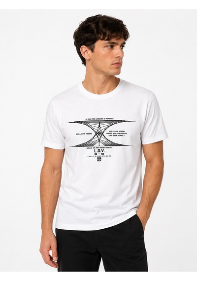 Tommy Life Erkek Beyaz Bisiklet Yaka Tshirt T17er-88445