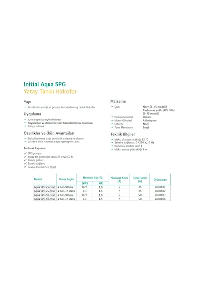 Wilo Initial Aqua Spg 50-3.45 1Hp 220V 50Lt Tanklı Döküm Hidrofor
