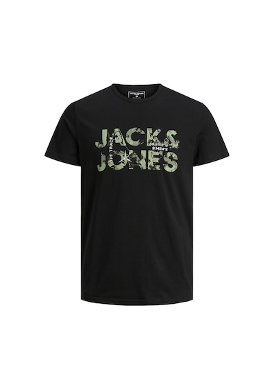Jack & Jones 12215700 Techlogo Bisiklet Yaka Logolu Erkek Tişört Siyah Beyaz