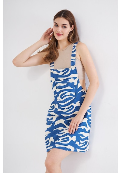 Yıldızistan Kadın Gabardin Salopet Askılı Mini Elbise Saks Mavi Bej 3568214