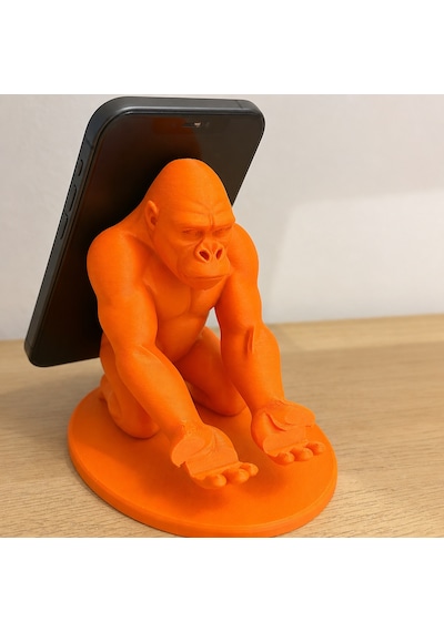 3d Baskı Goril Telefon Tutucu - Kaslı Goril Masaüstü Telefon Standı-turuncu
