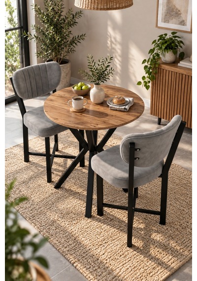 Sulorahome Gri Yemek Masası Ve 2 Adet Sandalye Seti 70 Cm Sulorahome Gri Yemek Masası Ve 2 Adet Sandalye Seti 70 Cm