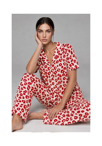 Fit Women Kadın Kısa Kol Comfort Kırmızı Pijama Takımı 4725