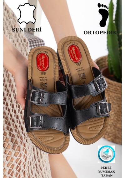 N Moda Kadın Ultra Yumuşak Soft Taban Dolgu Topuk Ortopedik İçi Pedli Günlük Anne Terliği 2 Toka Siyah N Moda Kadın Ultra Yumuşak Soft Taban Dolgu Topuk Ortopedik İçi Pedli Günlük Anne Terliği 2 Toka Siyah