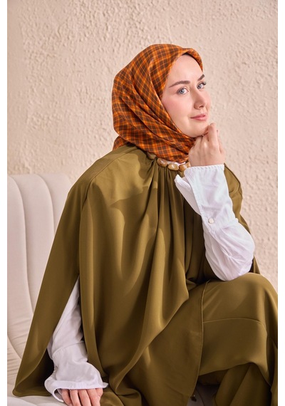 Silk Home Twill İpek Eşarp Ekose Turuncu Çok Renkli