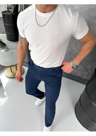 Modefendi Yüksek Kalite Slimfit Merserize Kumaş Bisiklet Yaka Tshirt Beyaz