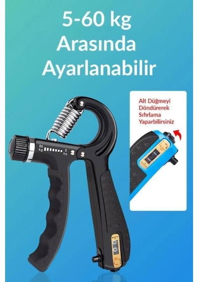 Sayaçlı 5-60 Kg Ayarlanabilir El Bilek Kas  Yay Siyah
