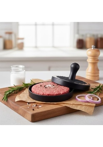Yapışmaz Büyük Boy Hamburger Köfte Kalıbı - Paslanmaz Çelik Karbon Kaplama Premium Burger Presi Mükemmel Şekilli Köfte Makinesi