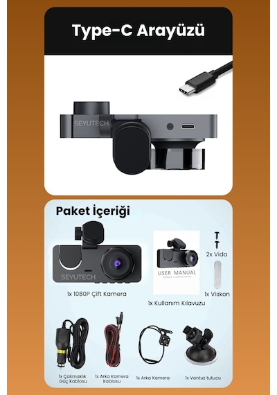 Harvox 3 Kameralı Wi-fi Özellikli Full Hd Araç İçi Kamera 1080p Gece Görüş, G-sensor Dashcam Y15