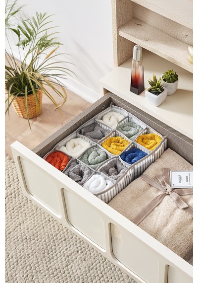 12 Bölmeli Çekmece İçi Organizer Standart Polyester Gri Tr Diğer