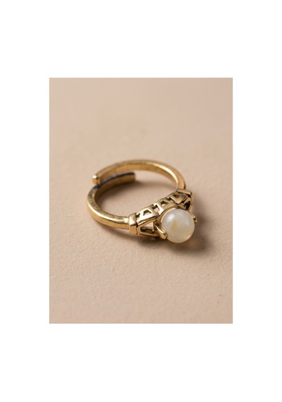 Esoo Jewelry Vintage Taşlı Bohem Ayarlanabilir Kadın Yüzük Antik Pirinç - Ay Taşı Beyaz
