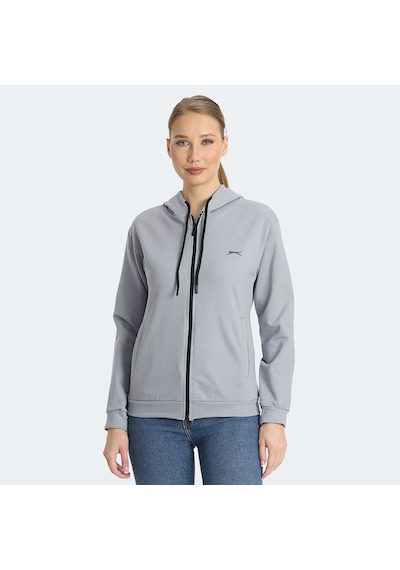 Slazenger KINET Kadın Fermuarlı Kapüşonlu Cepli Gri Sweatshirt