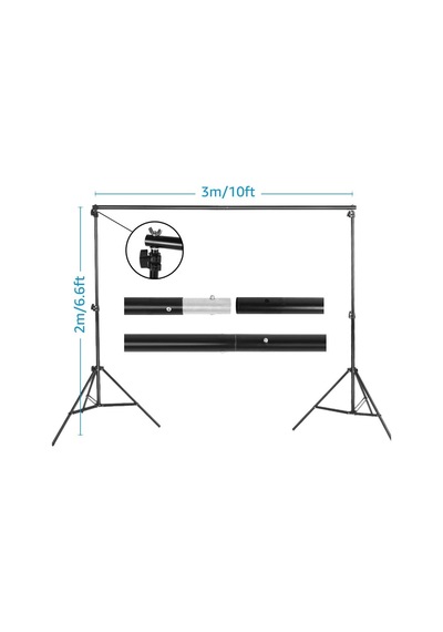 Andoer 2 X 3 M / 6,6 X 10 Ft Stüdyo Arka Plan Standı Tutucu Alüminyum Alaşım Ayarlanabilir Fotoğraf Arka Planı Destek Sistemi Taşıma Çantası İle 3 Par