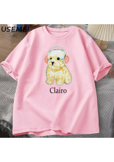 Flood Of Style Clairo Köpek Yavrusu Kulaklık T-shirt Komik Sevimli Kedi Tee Merch Y2k Erkek Giyim Büyük Boy Pembe