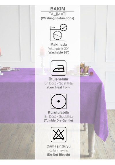 Daily Series Kadife Dokulu Menekşe Moru Masa Örtüsü Menekşe Moru
