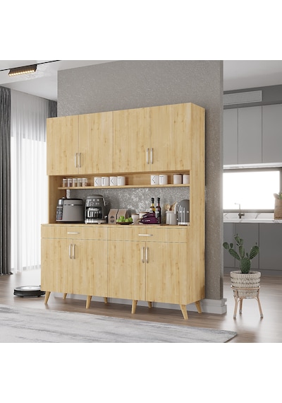 Denze Kahve Köşesi Çok Amaçlı Dolap Kiler Mutfak Dolabı Meşe 140 Cm Meşe