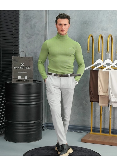Modefendi Slim Fit İtalyan Kesim Tam Balıkçı Boğazlı Kazak Fıstık Yeşili