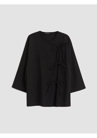 Lcw Modest Siyah Kruvaze Yaka Bağcıklı Kadın Kimono