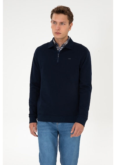 U.S. Polo Assn. Erkek Comfort Fit Yarım Fermuarlı Lacivert Sweatshirt 50316484-VR033