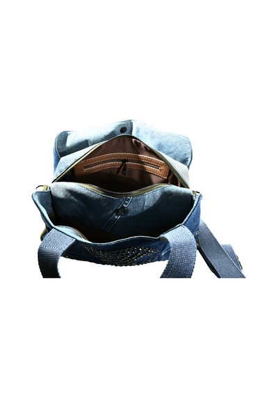 Biem Accessory Biem İndigo-haki Denim Salaş-retro Taş Trok Döşemeli Çok Gözlü Çanta Çok Renkli