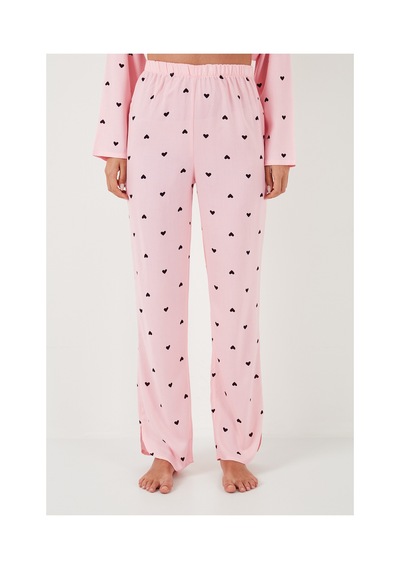 Lela Desenli Rahat Kesim Bol Paça Yazlık Bayan Pijama Takımı 6110014 Toz Pembe