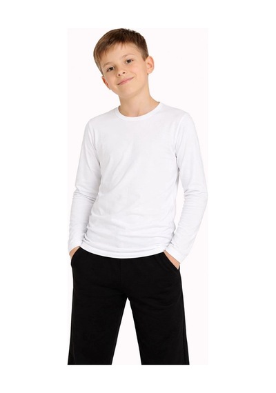 Erkek Çocuk Basic Uzun Kollu Tişört Okul Günlük Rahat T-shirt - Beyaz