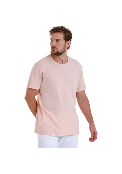 Hatemoğlu Pembe Regular Fit Düz Bisiklet Yaka Keten Tişört 35102024c012 009 Pembe