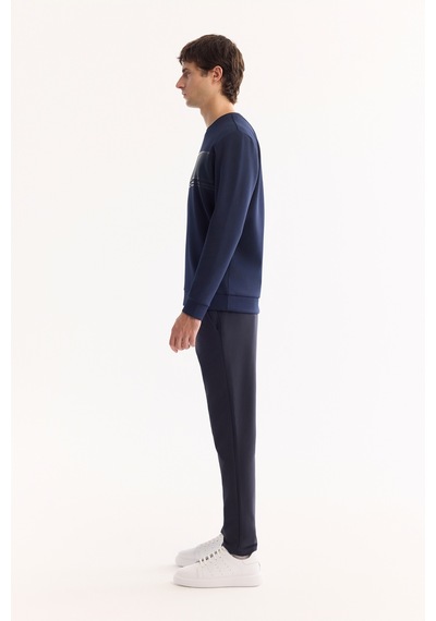 Avva Erkek Siyah Bisiklet Yaka Pamuklu Bi-stretch Baskılı Regular Fit Sweatshirt A52y1215 Lacivert