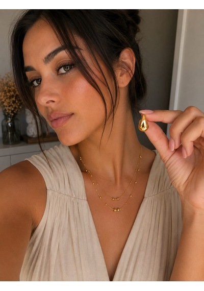 Gold Yarım Damla Formlu Çelik Küpe Minimal Vintage Tasarım Altın