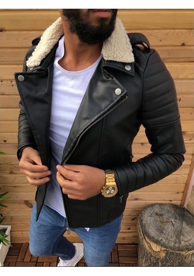 Oliggopol Kürklü Yaka Kuzey Fashion Model Erkek Deri Ceket Mont Çok Renkli