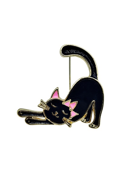 Lucky Stretch Siyah Kedi Broş Şans Ve Zarafet Simgesi Siyah