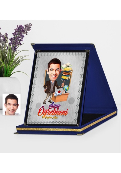 Kişiye Özel Bay Öğretmen Karikatürlü Lacivert Plaket - 2