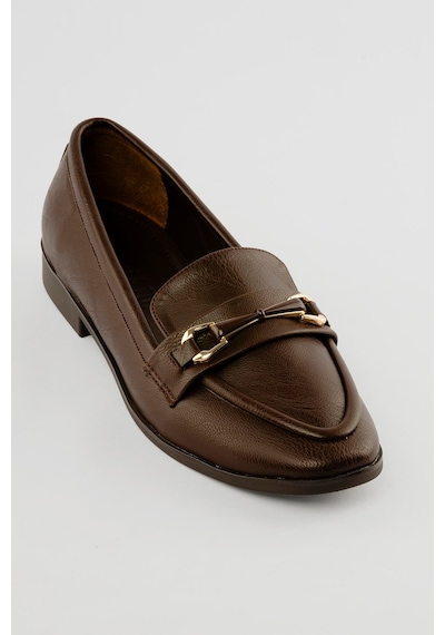 Kadın Loafer Gold Tokalı Günlük Ayakkabı Elio Kahverengi Kahverengi