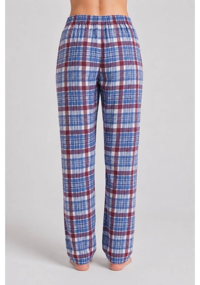 Yasar Underwear Kadın Ekose Pijama Altı Lastikli Bel Kurdele Detaylı Rahat Kesim Mavi,bordo Mavi,bordo