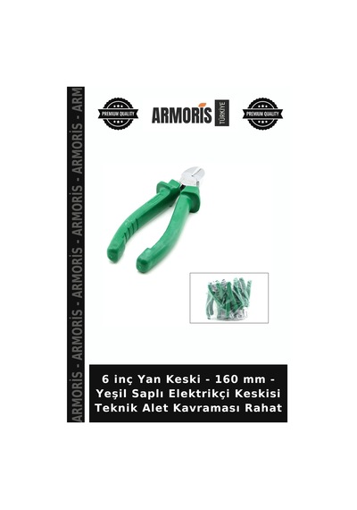 6 İnç Yan Keski - 160 Mm - Yeşil Saplı Elektrikçi Keskisi Teknik Alet Kavraması Rahat